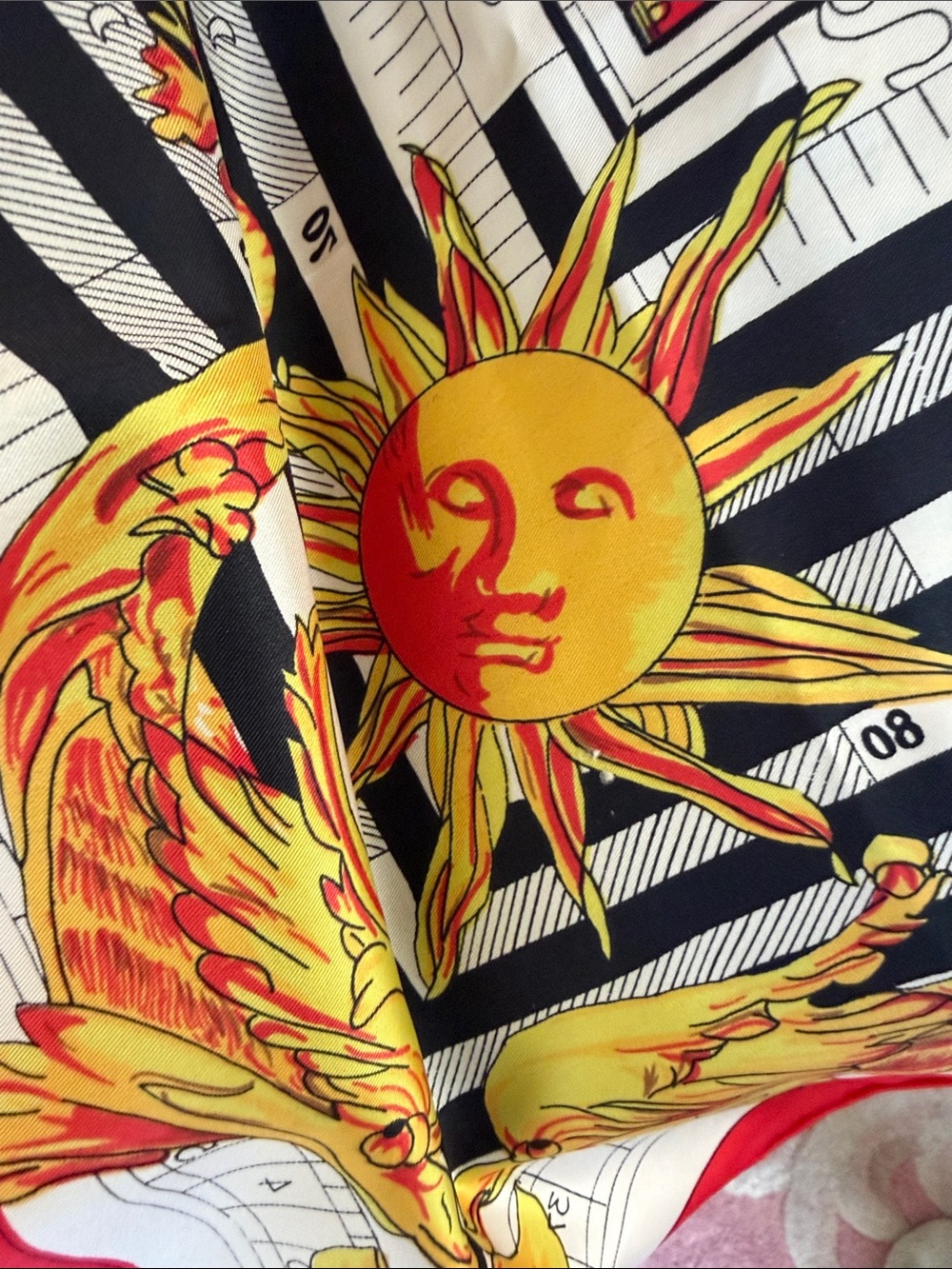 Red Sun Motif Silk Scarf - Designer-Style Women Accessories